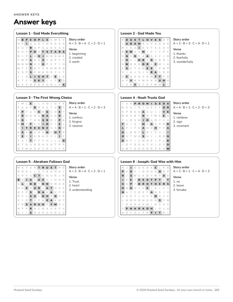 Answer keys page